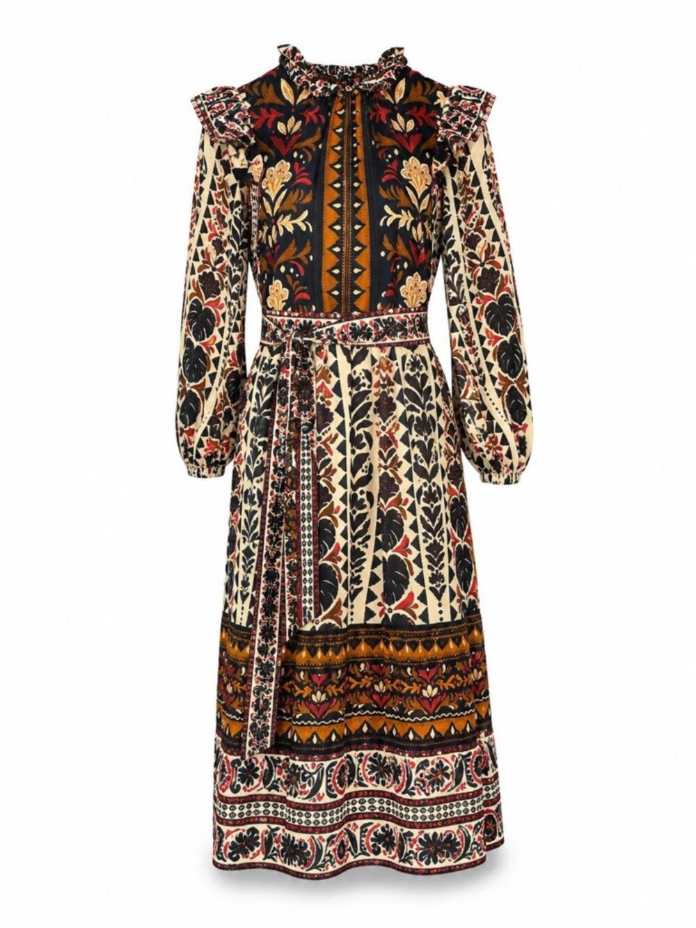 NWT Farm Rio Tapestry Garden High Neck Long Sleeve Dress Medium MSRP $399 - Picture 2 of 13